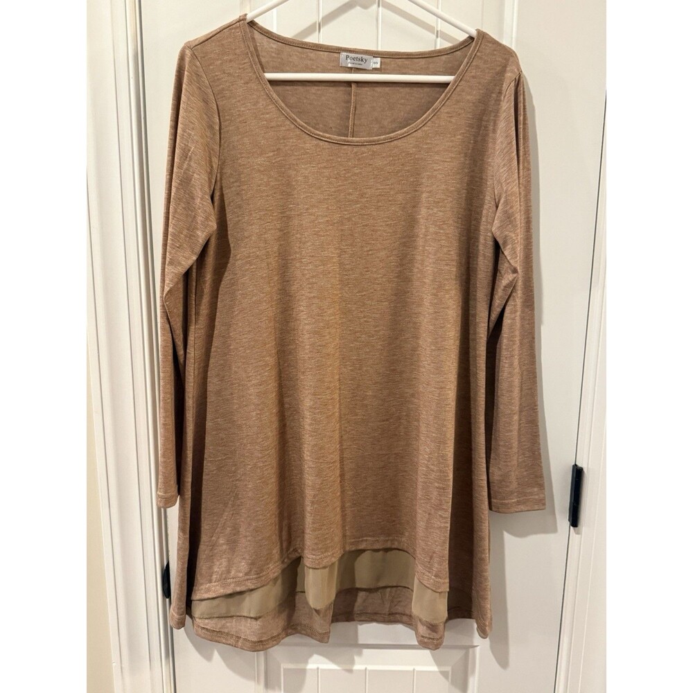 Poetsy Tan Long Sleeve Layered Tunic Top Size S